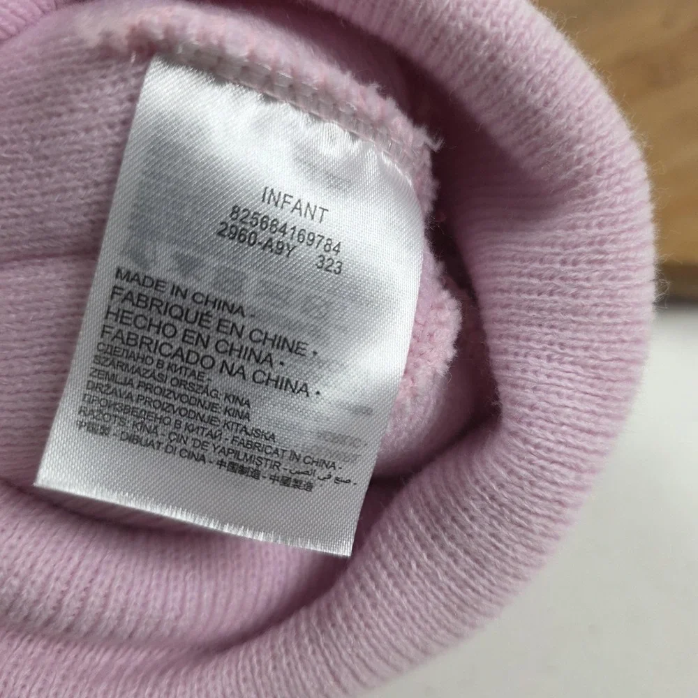Nike Beanie Hat Mittens Set Infant Girls One Size Pink Knit Cuffed Logo